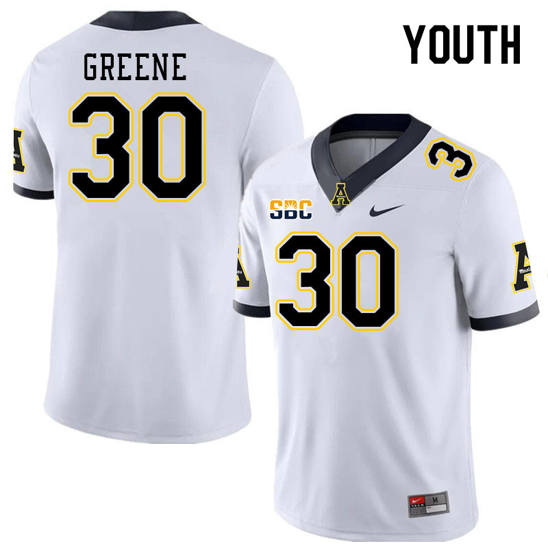 Youth #30 Carter Greene Appalachian State Mountaineers College Football Jerseys Stitched Sale-White - Click Image to Close